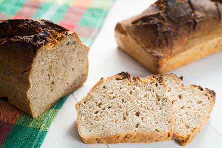 tasty fresh homemade sourdough breadの写真素材