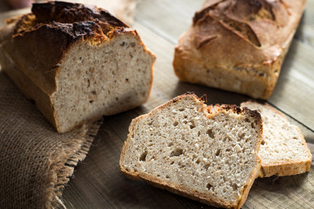 tasty fresh homemade sourdough breadの写真素材