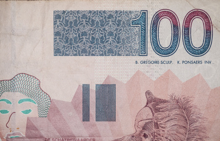 hundred francs, old Belgian banknoteの写真素材