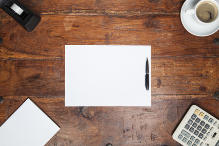 desk and a sheet of paper, copy spaceの写真素材