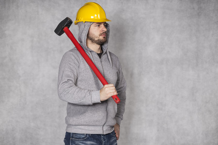 Portrait of a worker in a helmetの写真素材