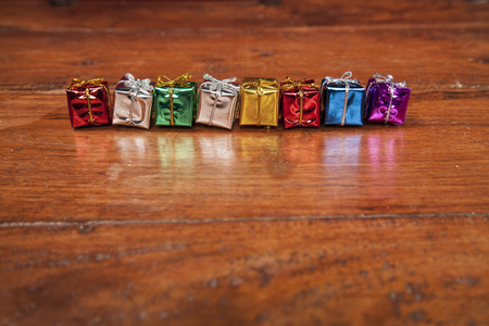 Rows of small gifts on the tableの写真素材