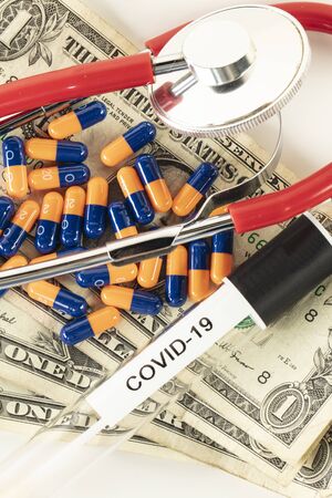 drugs and tests for COVID-19, price conceptの写真素材