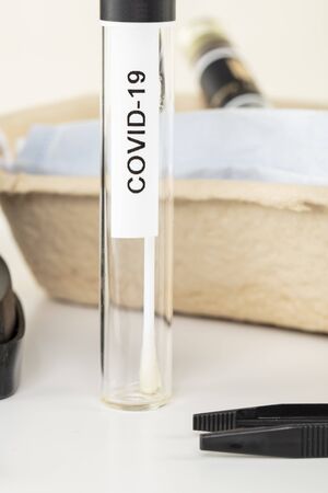 patient swab in a tube, concept of testing for virus infectionの写真素材
