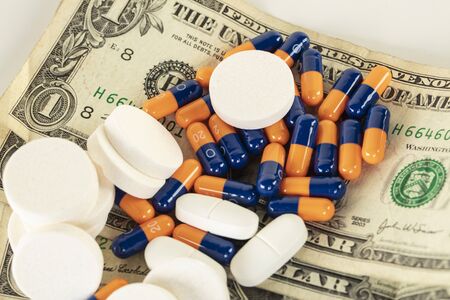 drugs on banknotes, medicine price conceptの写真素材
