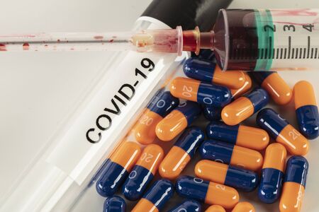drugs and tests for COVID-19, vaccine conceptの写真素材