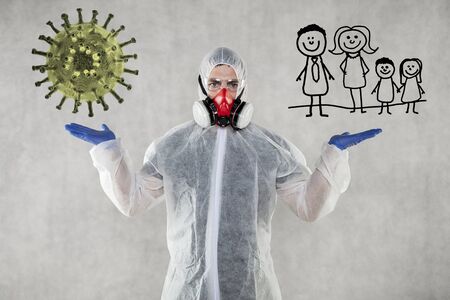 portrait of a virologist in a protective suitの写真素材