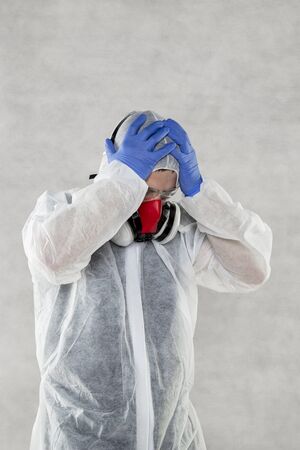 portrait of a virologist in a protective suitの写真素材