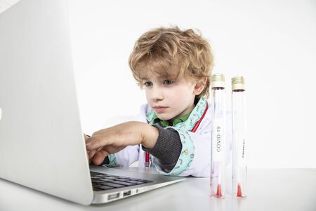 depressed doctor looks at data on the diseaseの写真素材