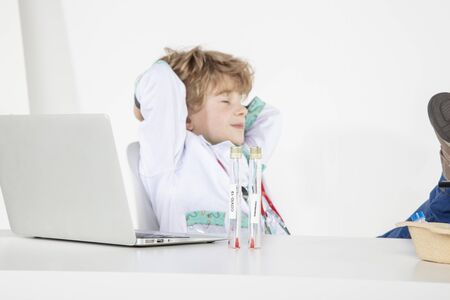 young doctor relaxes in his office, eyes closed, a short nap in the office