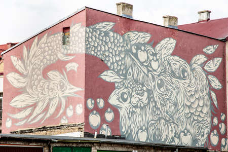 Bialystok, Poland - 23, July, 2020: Graffiti on a building in Bialystok, beautiful colors and amazing work of the artistのeditorial素材