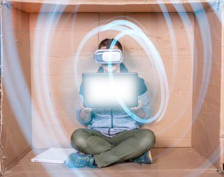 light informing about transition to virtual reality, connection conceptの写真素材