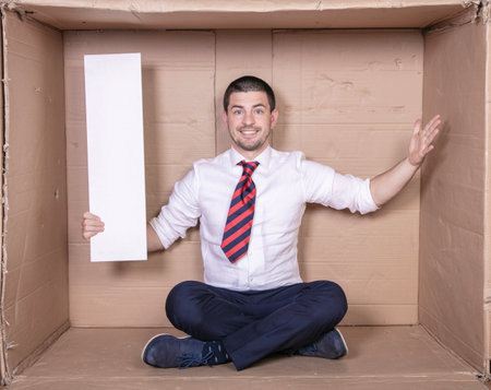 businessman holding copy space in his hand, job satisfactionの写真素材