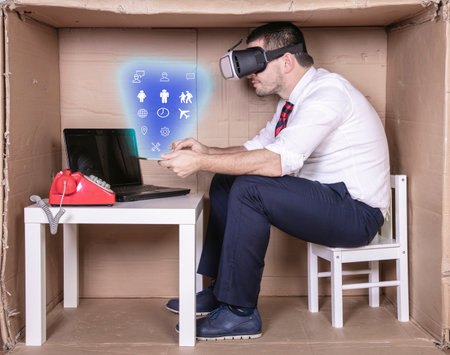 businessman uses advanced technology to communicate with the clientの写真素材