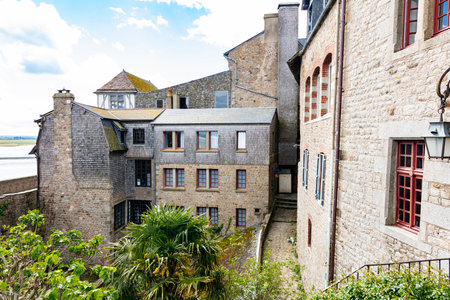 constructions in the area of cathedral Le Mont Saint-Michel in Normandy, Franceの写真素材