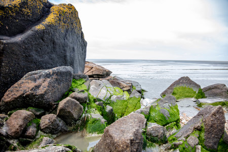 big stones on the sea shoreの写真素材