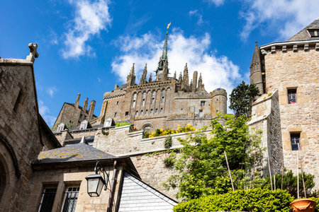 view of the cathedral Le Mont Saint-Michelの写真素材