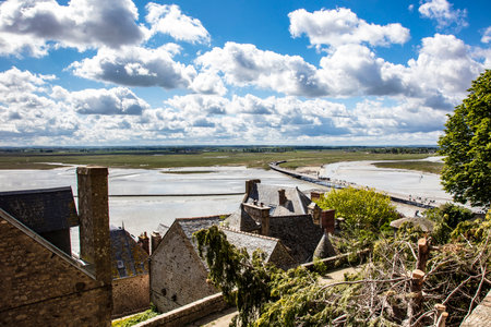 constructions in the area of cathedral Le Mont Saint-Michel in Normandy, Franceの写真素材