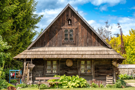 Old wooden house in the village. Ukraine, Zakarpattiaの写真素材