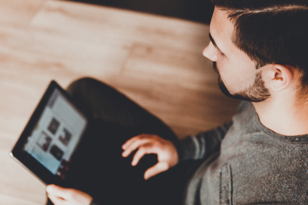 Working on laptop.の写真素材