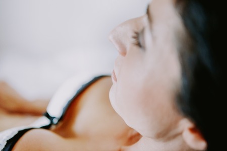 Sexy fit woman with perfect muscless wearing lingerie.の写真素材