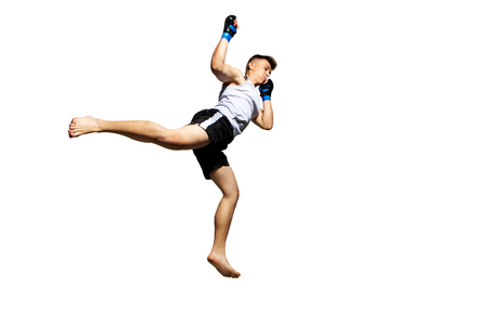 Teenager boxing in studio.の写真素材