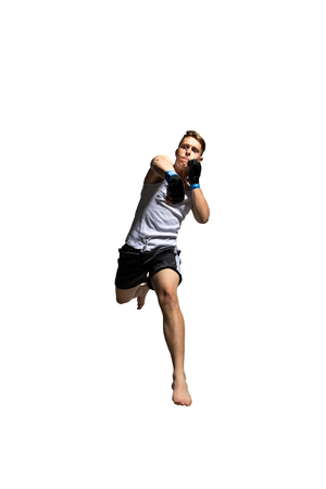 Teenager boxing in studio.の写真素材
