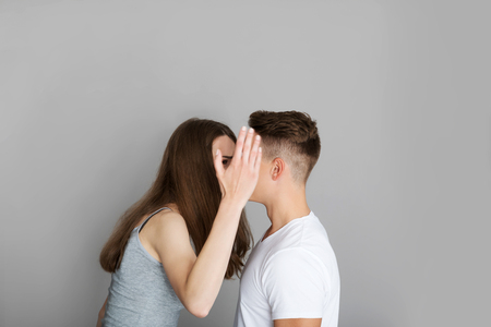 Two teenagers have argue, couple or friends problems.の写真素材