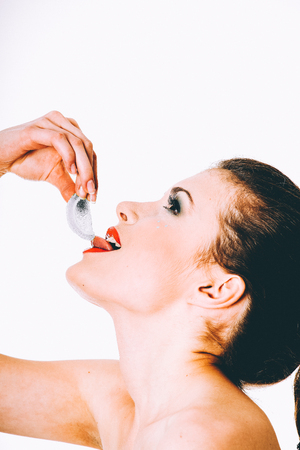 Gelly sweets in red lipsの写真素材