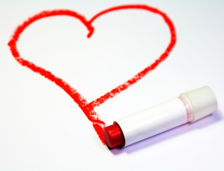 Red heart painted by lipstickの写真素材