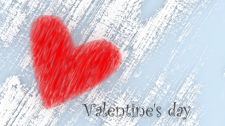 Valentines day - red heart on white background - on postcard with copy space. 3d illustration.の写真素材