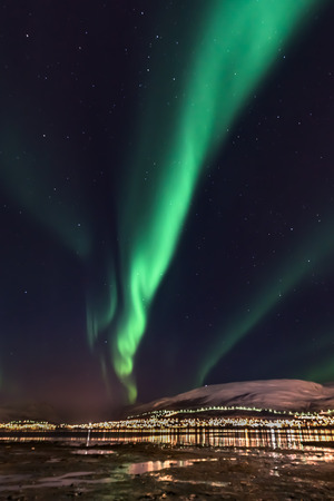Aurora Borealis (northern lights) in North Norway, Tromso Cityの写真素材