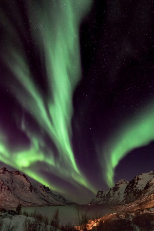 Aurora Borealis (northern lights) in North Norway - Tromso, Kvaloya, Ersfjordbotn.の写真素材