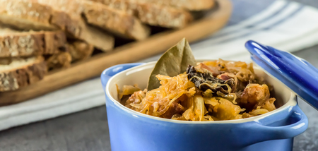 Traditional Polish Easter and Christmas food - bigos - closeup - bannerの写真素材