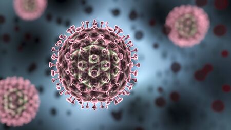 Coronavirus with red blood cellsの写真素材
