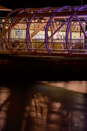 Drawbridge at night, port in Ustka, Poland.の写真素材