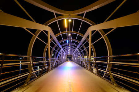 Drawbridge at night in Ustka, Poland, Baltic sea.の写真素材