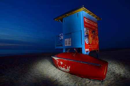 Lifeguard tower on the beach, Ustka, Poland, Baltic sea.の写真素材