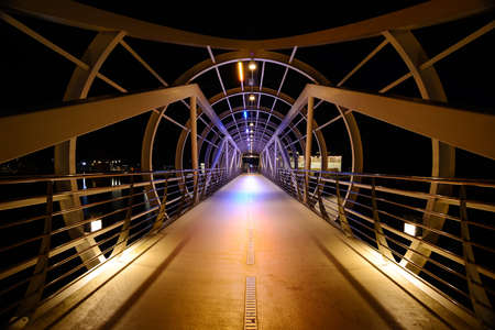 Drawbridge at night in Ustka, Poland, Baltic sea.の写真素材
