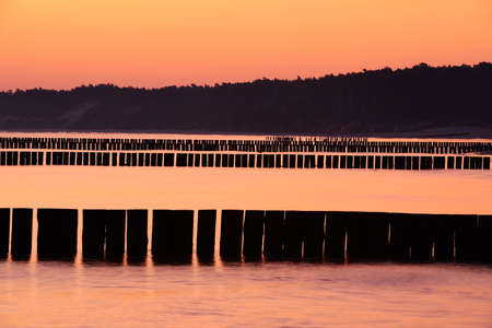Sunrise over Baltic sea, Ustka, Poland.の写真素材