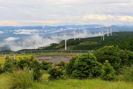 Wind turbines on the hillside of Doi Inthanon, Chiang Mai, Thailand