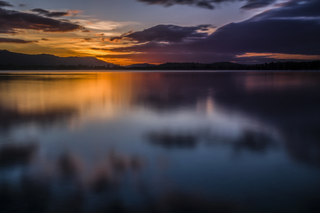 Sunset at Lake Constance with beautiful cloud moodの写真素材