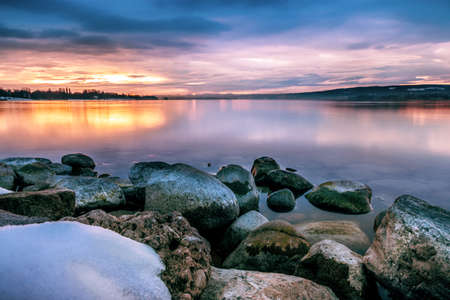 Fantastic sunrise on Lake Constance winter mood