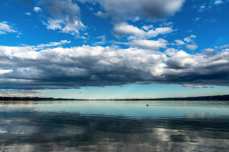 Panoramic view of Lake Constance in springの写真素材