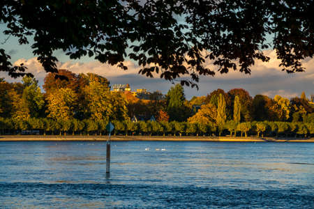 Constance panoramic view on beautiful Lake Constance in the evening sunの写真素材