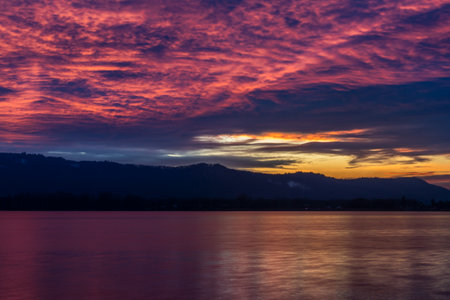 Sunset panorama on Lake Constance