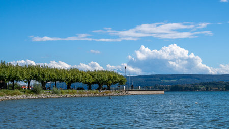 Radolfzell on Lake Constance view of the pier in summerの写真素材