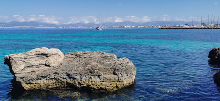 Mallorca summer vacation with sea view and blue sky and sunshine