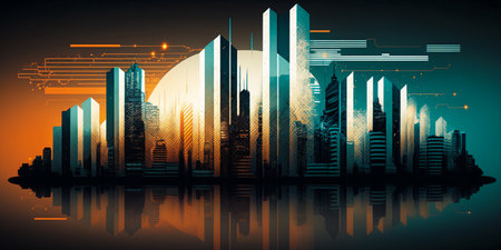 Smart City Skyline with skyscrapers in the future - created with AIの素材