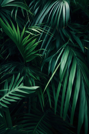 Tropical leaves background. Green leaves background. Tropical leaves background - created with kiの素材